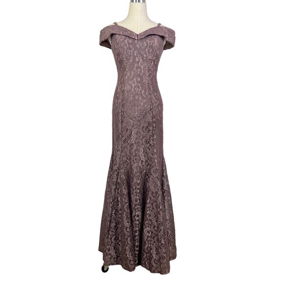 R & M Richards Lace Off The Shoulder Gown Dress Lavender Purple Cocktail Party - Picture 2 of 8